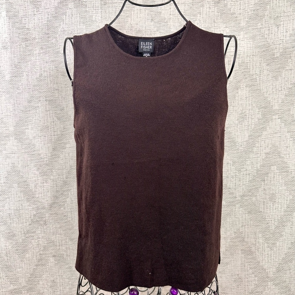 Eileen Fisher Petite chocolate brown knit 100% wool blouse size PS